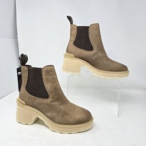Sorel Womens 7.5 Hi-Line Block Heel Chelsea Booties Tan Beige Umber